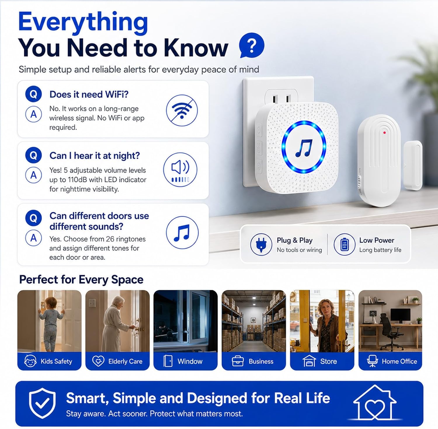 Thumbnail 6 de SanJie 3 Sensors +2 Receiver Wireless Door Chime with 26 Tones