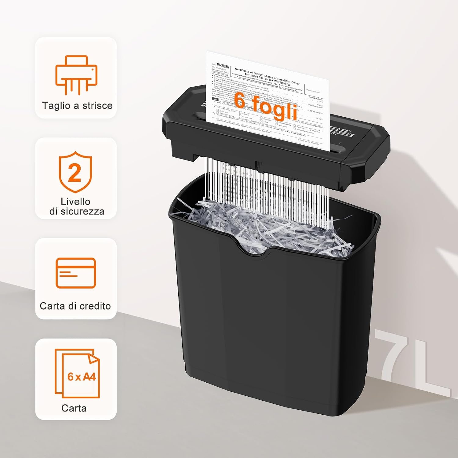 Detalle 2 de Bonsaii Distruggidocumenti a strisce S125-B: compatto, sicuro e pratico per casa e ufficio