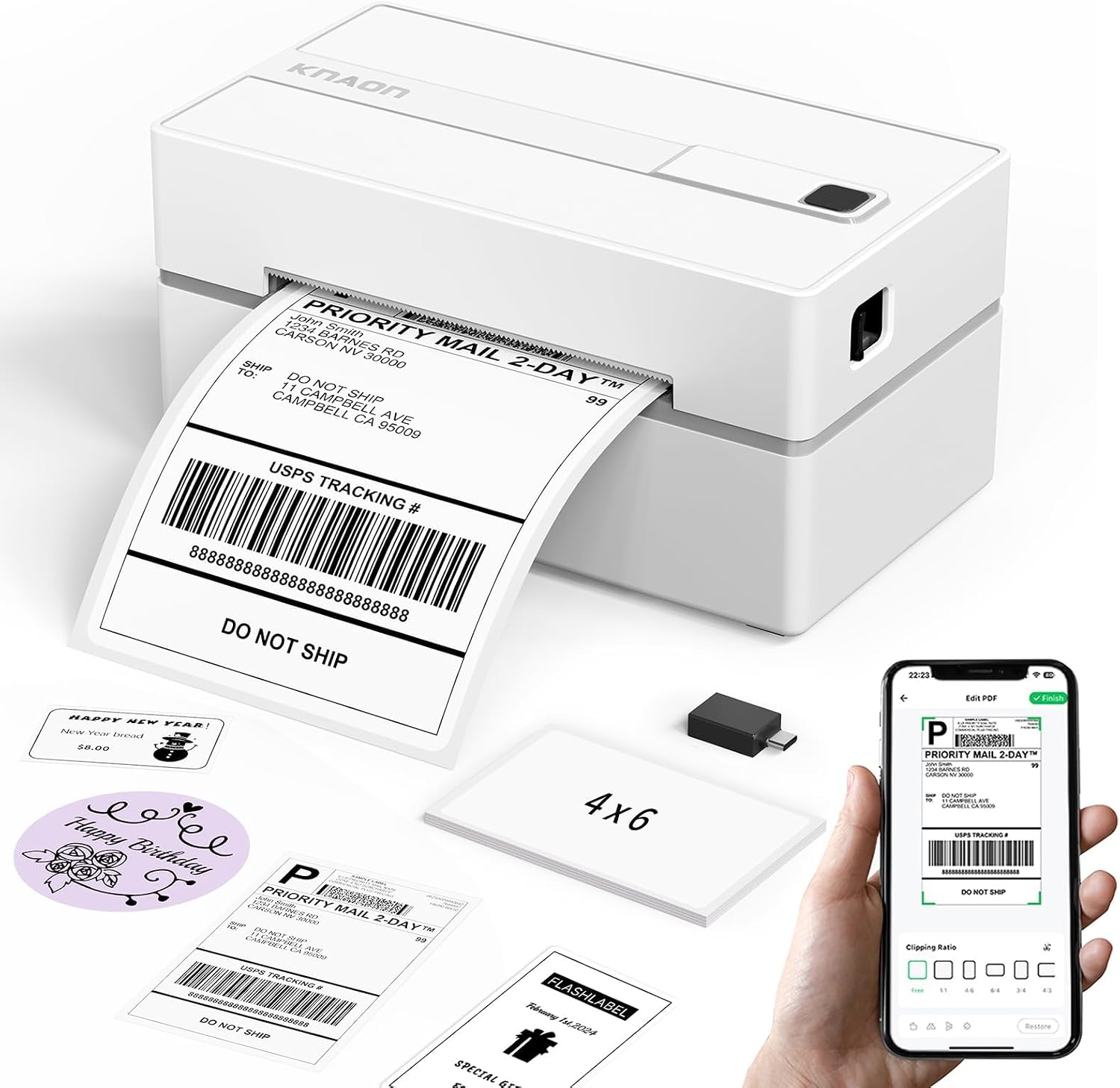 Detalle de KNAON Bluetooth Thermal Shipping Label Printer (4x6) — Wireless, Multi‑Platform for Small Businesses