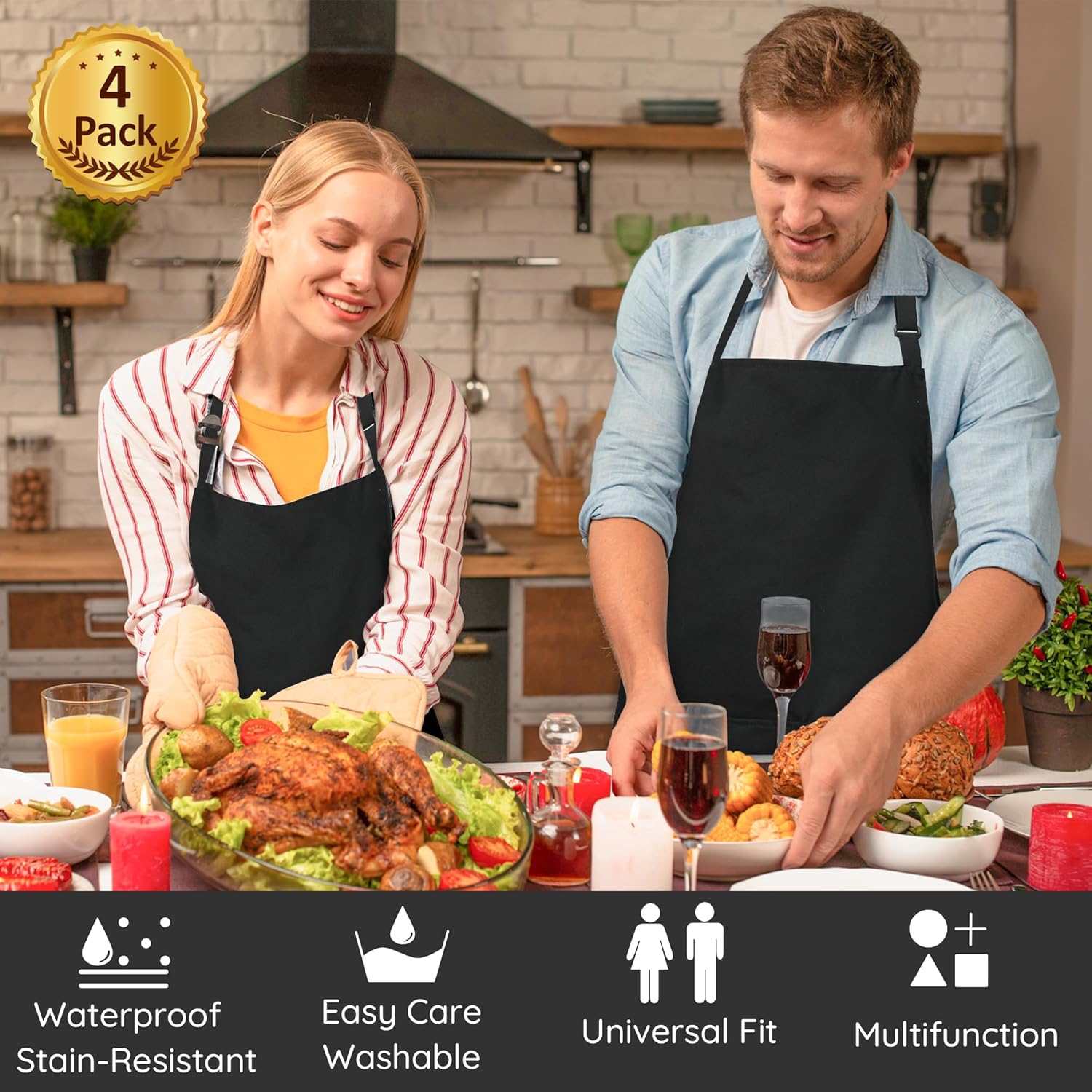 Thumbnail 1 de Chef Aprons 4 Pack Waterproof Apron with 2 Pockets 🧑