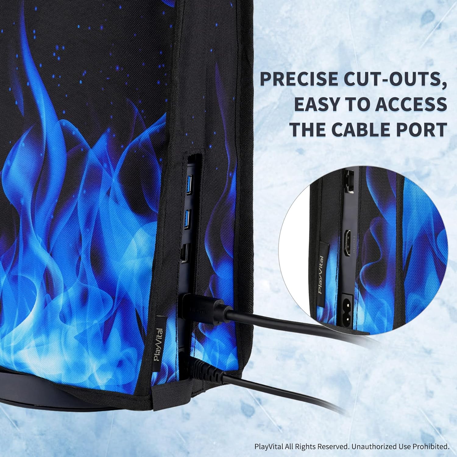 Detalle de playvital Dust Cover for PS5: Waterproof, Anti-Scratch Protection for Digital and Disc Editions (Blue Flame)