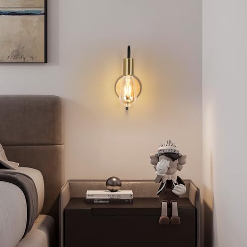 Detalle de Osairous Apliques de Pared 2 Packs: Lámpara Industrial Vintage con Base de Madera y Cuerpo en Acero para Interior