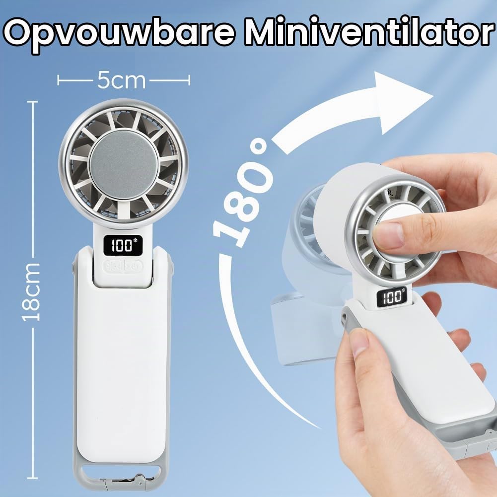 Thumbnail 1 de AUAUY 5658556 handventilator, 180° opvouwbaar, 3600 mAh, wit