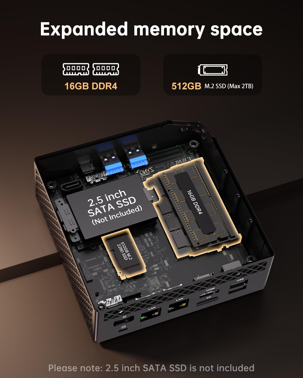Detalle de NiPoGi AM06 PRO Mini PC – Leistungsstarker Ryzen 5 7430U, 16GB RAM, 512GB SSD, 4K Triple Display