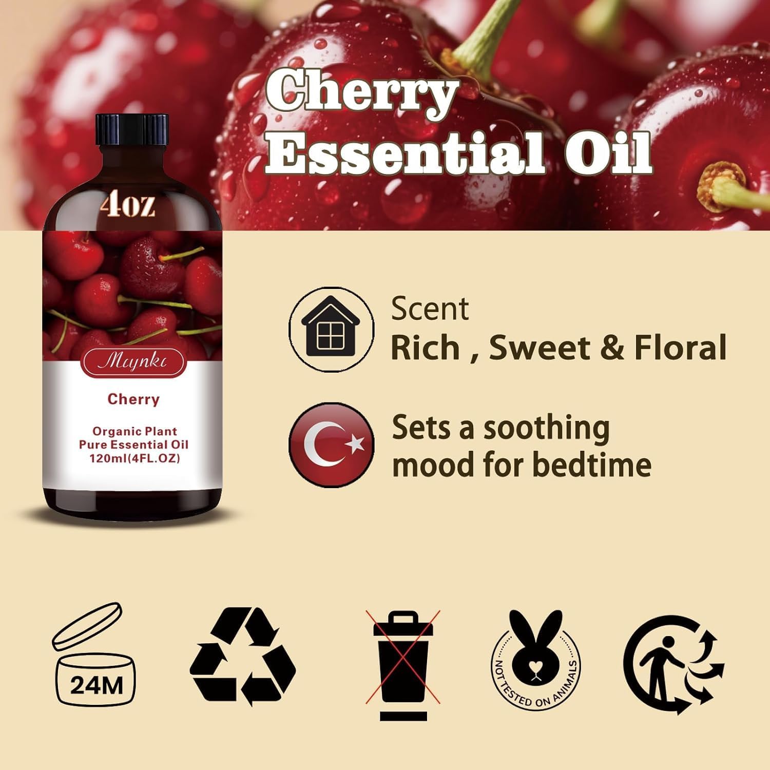 Thumbnail 6 de Cherry Essential Oil 4oz + Roll-On (10ml): Aromatic Diffuser Companion for Home and Office