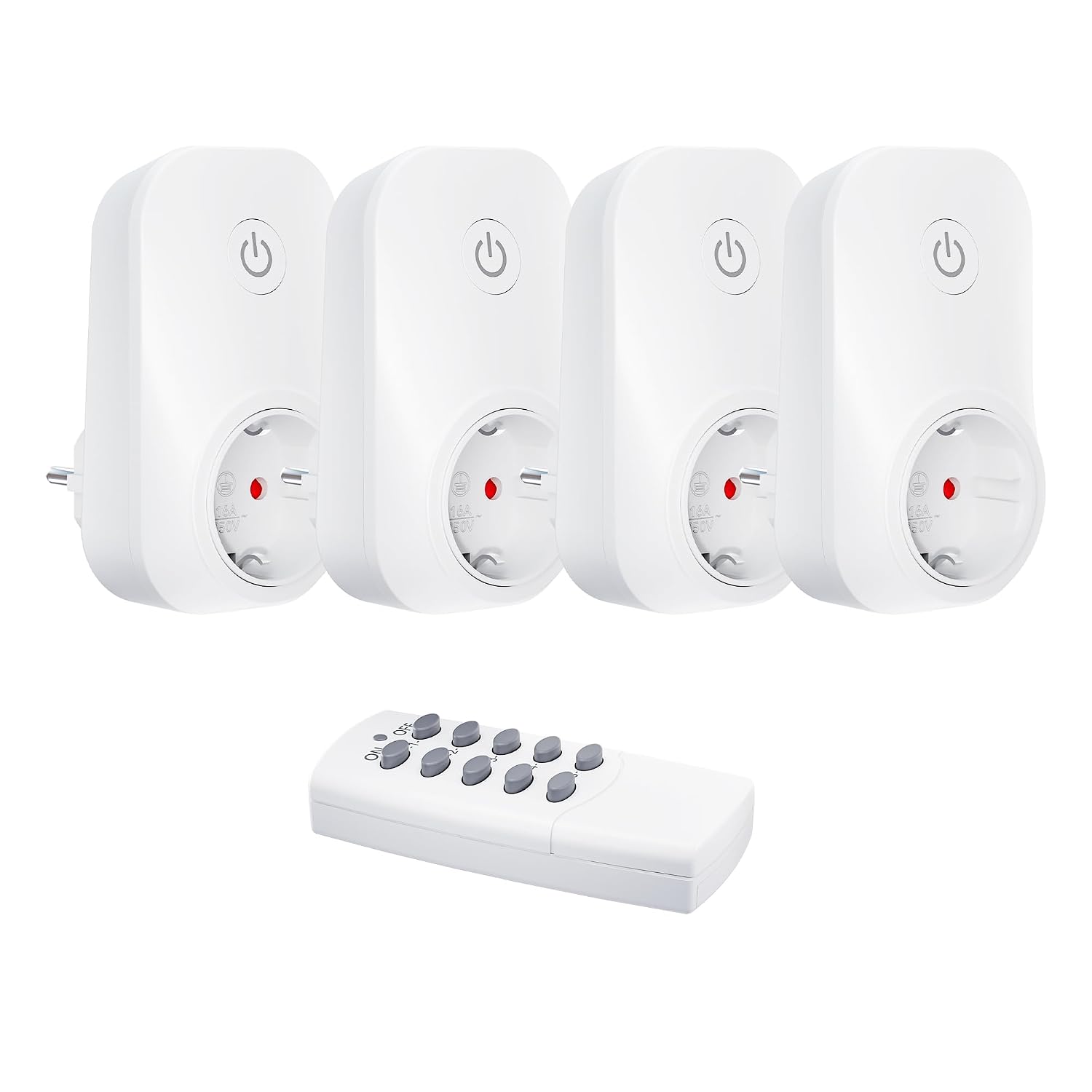 Detalle de HBN Funksteckdosen-Set (4 Steckdosen) mit Fernbedienung, Reichweite 30 m, bis 3.680 W / 16 A, weiß