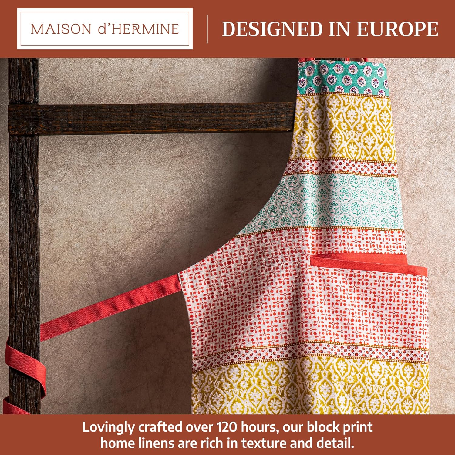 Thumbnail 1 de Maison d' Hermine 100% Cotton French Apron with Pockets for Women (Long Waist Ties & Adjustable Neck Strap)