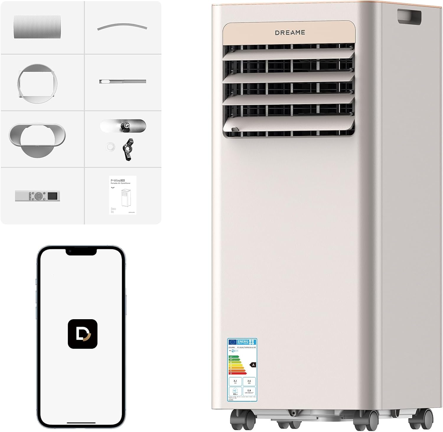 Detalle de DREAME P-Wind10 7000 BTU — Climatiseur portable 3-en-1 (réfrigération, déshumidification et ventilateur) avec contrôle via appli et télécommande