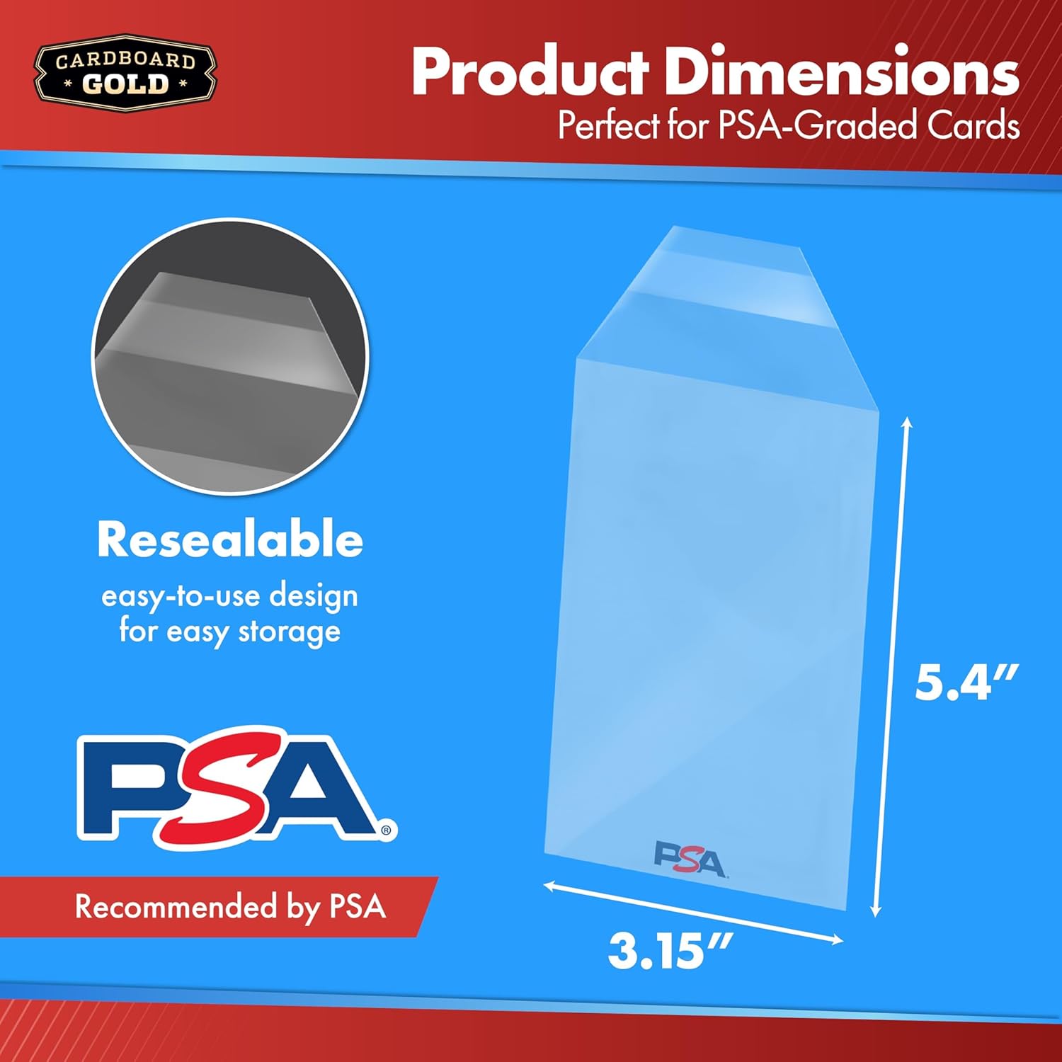 Thumbnail 1 de Cardboard Gold PSA Graded Card Sleeves – 500 Count with PSA Logo (Resealable Slab Protectors)