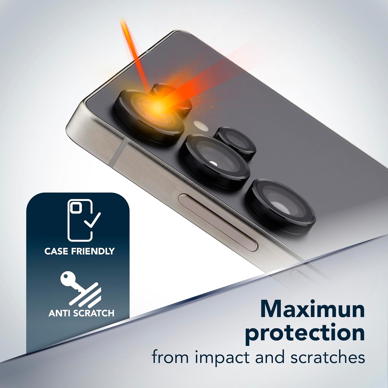 Detalle de Cellularline Camera Lens Ring per Galaxy S25 Ultra: vetri temperati per proteggere le lenti della fotocamera