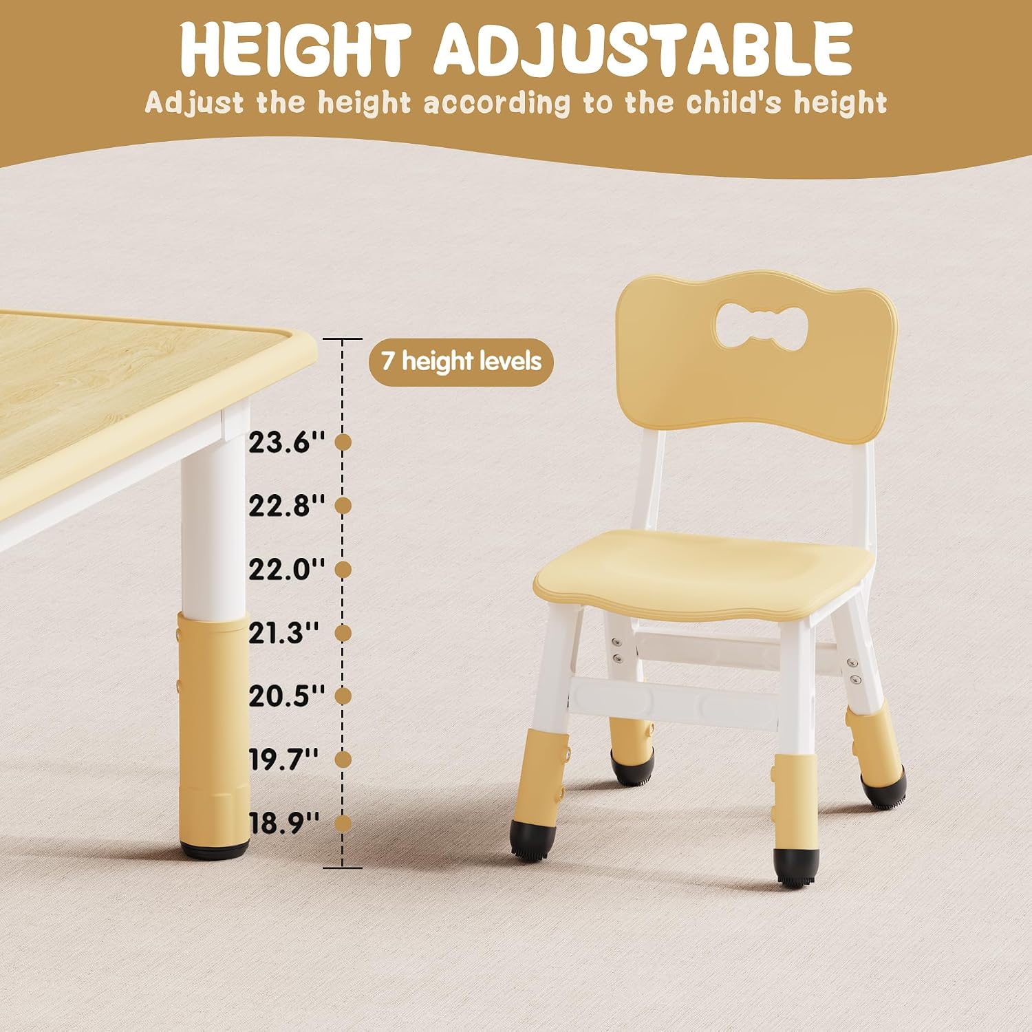 Thumbnail 2 de Brelley Adjustable Toddler Table and Chair Set, Beige, 31.5" x 23.6