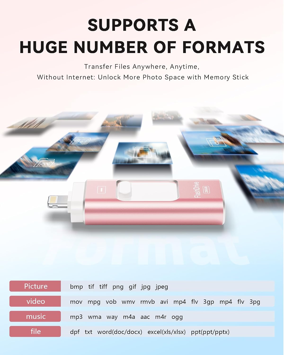 Thumbnail 6 de ROSPE 256GB USB Stick for iPhone – 3-in-1 Lightning, Type-C & USB 3.0 with MFi Certification