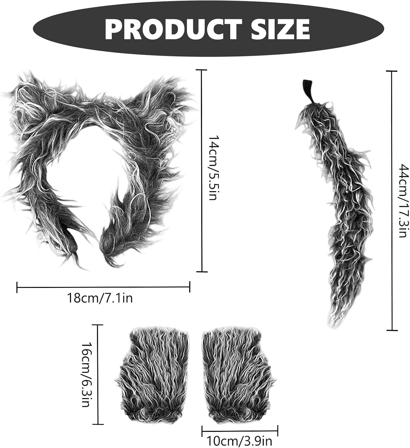 Detalle 2 de AIWXEEU: Ensemble Deguisement Loup 4 Pièces – Bandeau, Oreilles, Gants et Queue en Peluche