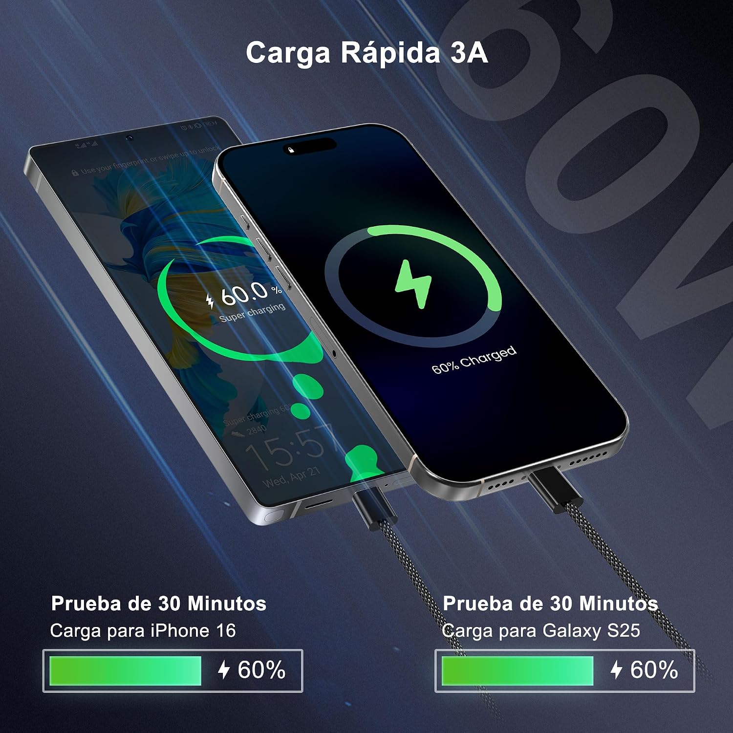 Detalle 2 de YISH Cable USB C a USB C 60W 4 pack