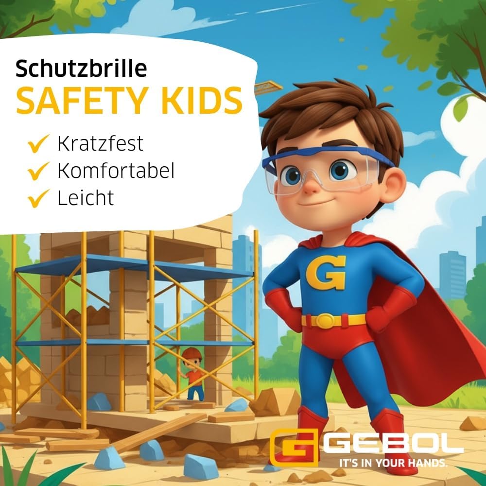 Detalle de Gebol Lunettes de protection Safety Kids – légère, ajustables, anti-rayures, bleu et rose