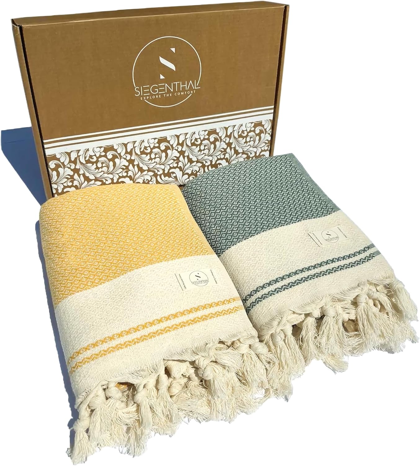 Thumbnail 6 de SIEGENTHAL Hamamtuch 2er Pack – Leichtes, recyceltes Strand- & Saunatuch 90 x 200 cm (Beige & Schwarz)