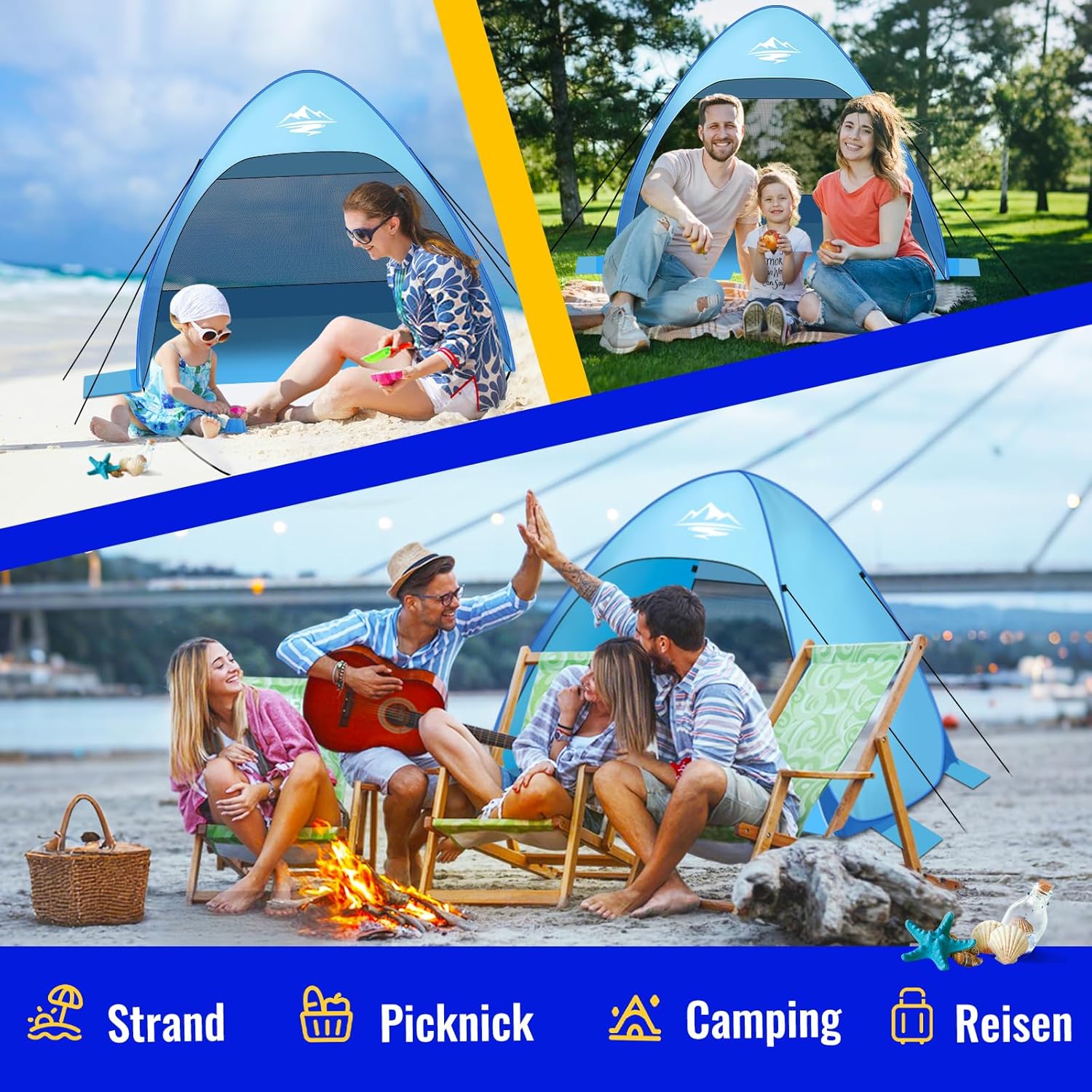Thumbnail 5 de Strandmuschel Pop Up Strandzelt mit Reißverschlusstür (UV-Schutz 50+), für 1–3 Personen