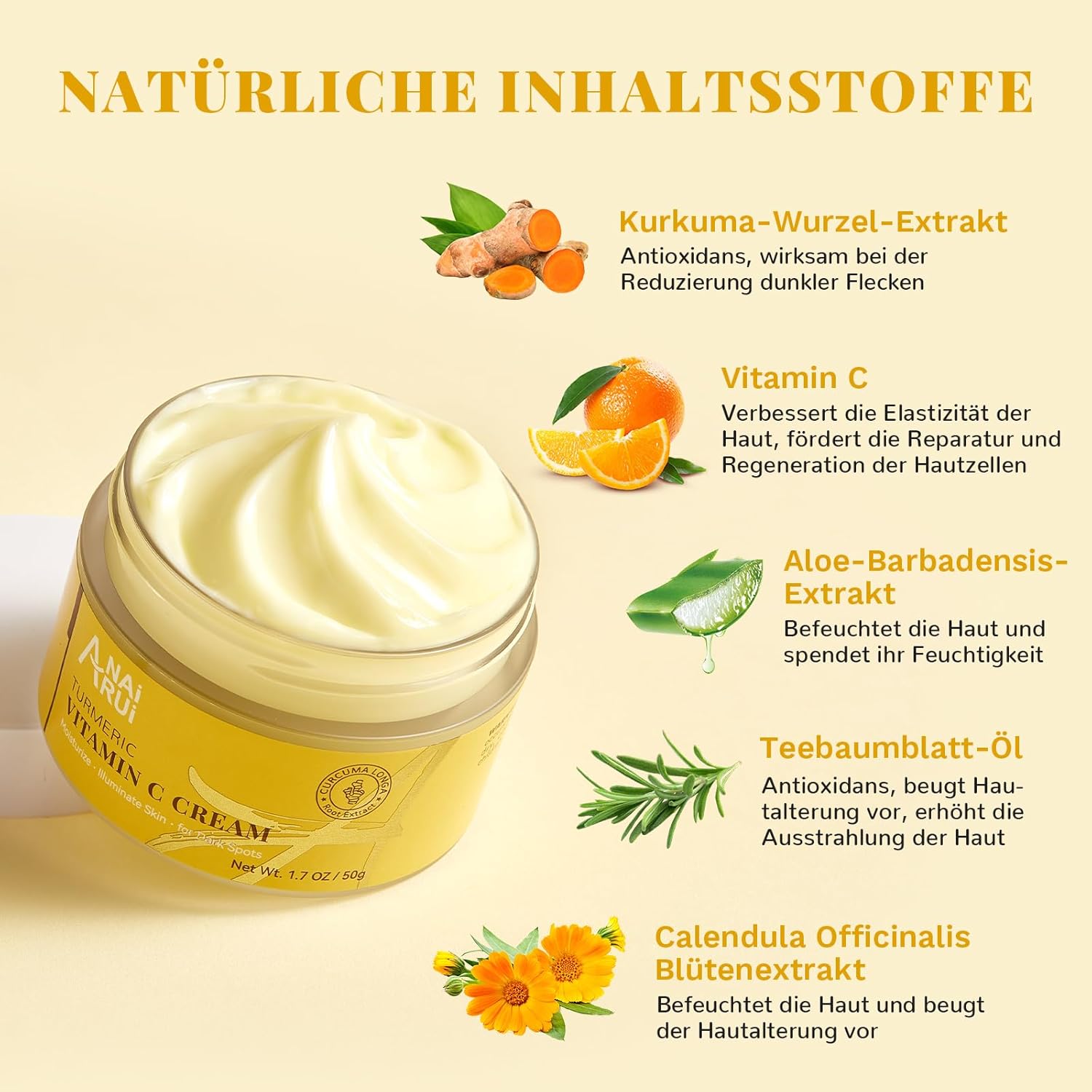 Detalle de ANAiRUi Crema viso alla curcuma e vitamina C con collagene (pelle secca) 50 g