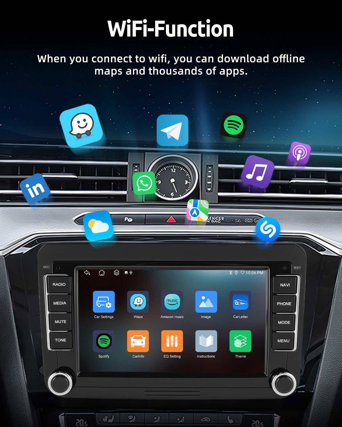 Thumbnail 5 de ESSGOO Android 15 4+64G Wireless CarPlay & Android Auto Car Stereo for VW Group (2 Din) with 7 Inch IPS Touchscreen