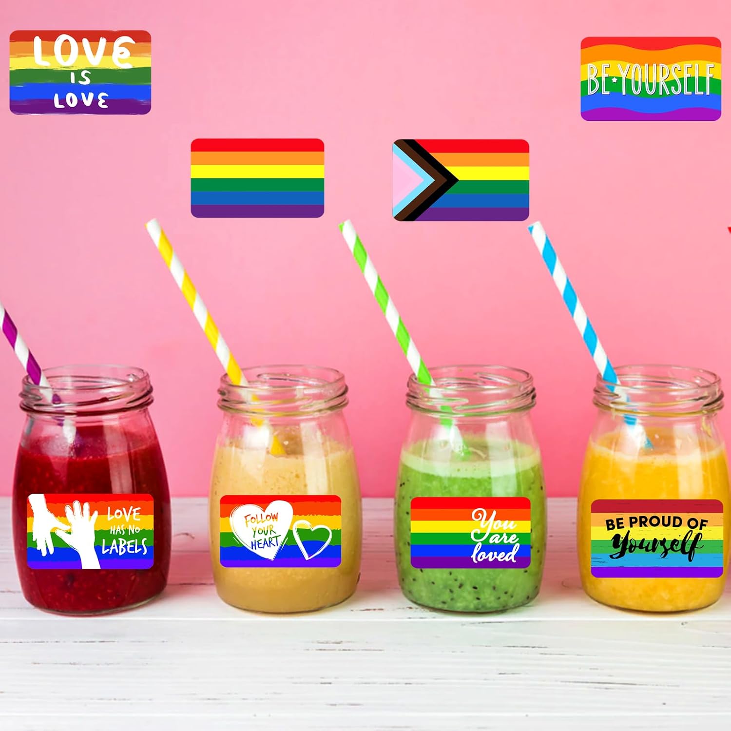 Thumbnail 3 de 1000PCS Pride Stickers Roll for LGBTQ – 8 Rainbow Designs (1.2 x 2 inches)