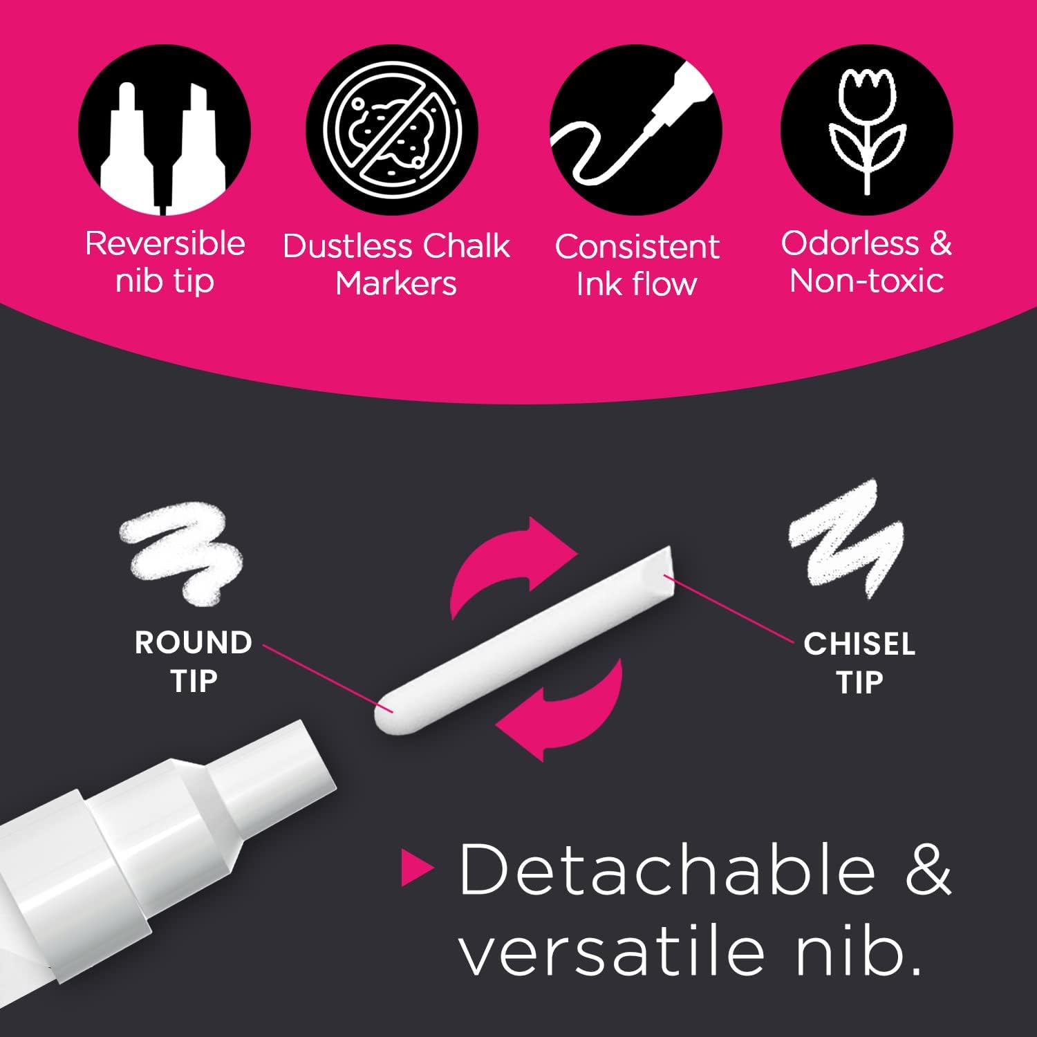 Thumbnail 1 de Chalkola Fine Tip White Chalk Pens (Pack of 4) – reversible 3mm bullet & chisel tip liquid chalk markers