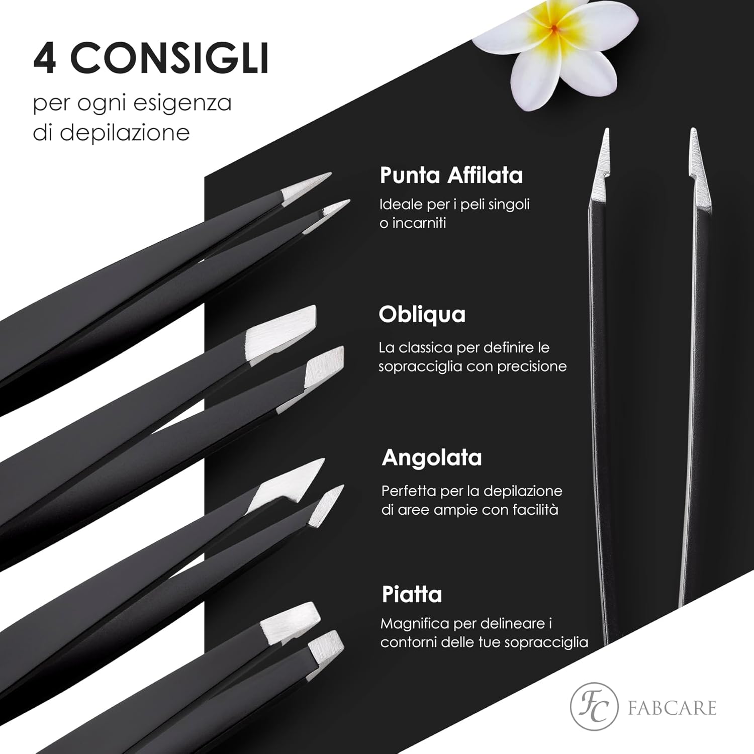 Detalle de FABCARE Set di Pinzette per sopracciglia con astuccio e spazzola (5 pezzi) – punte migliorate