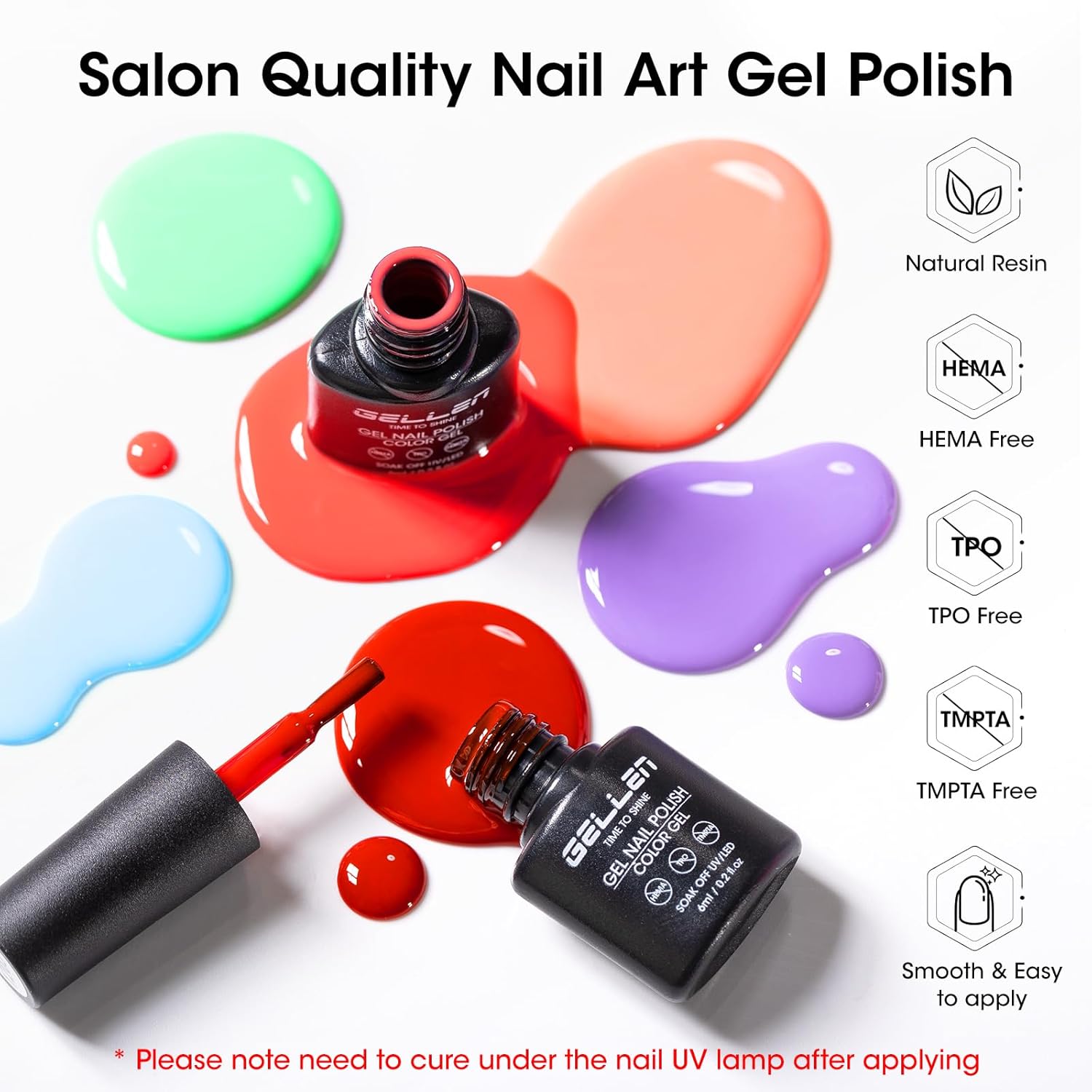 Detalle de GELLEN 24-Piece Gel Nail Polish Set: 20 Colors + Base Coat, Glossy & Matte Top Coats, Cat-Eye Magnetic Finish