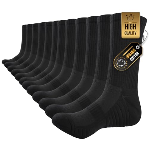 Detalle de TANSTC Calcetines Altos Deportivos 39-42 (6 Pares) de Algodón con Acolchado para Senderismo, Running, Ciclismo y Más