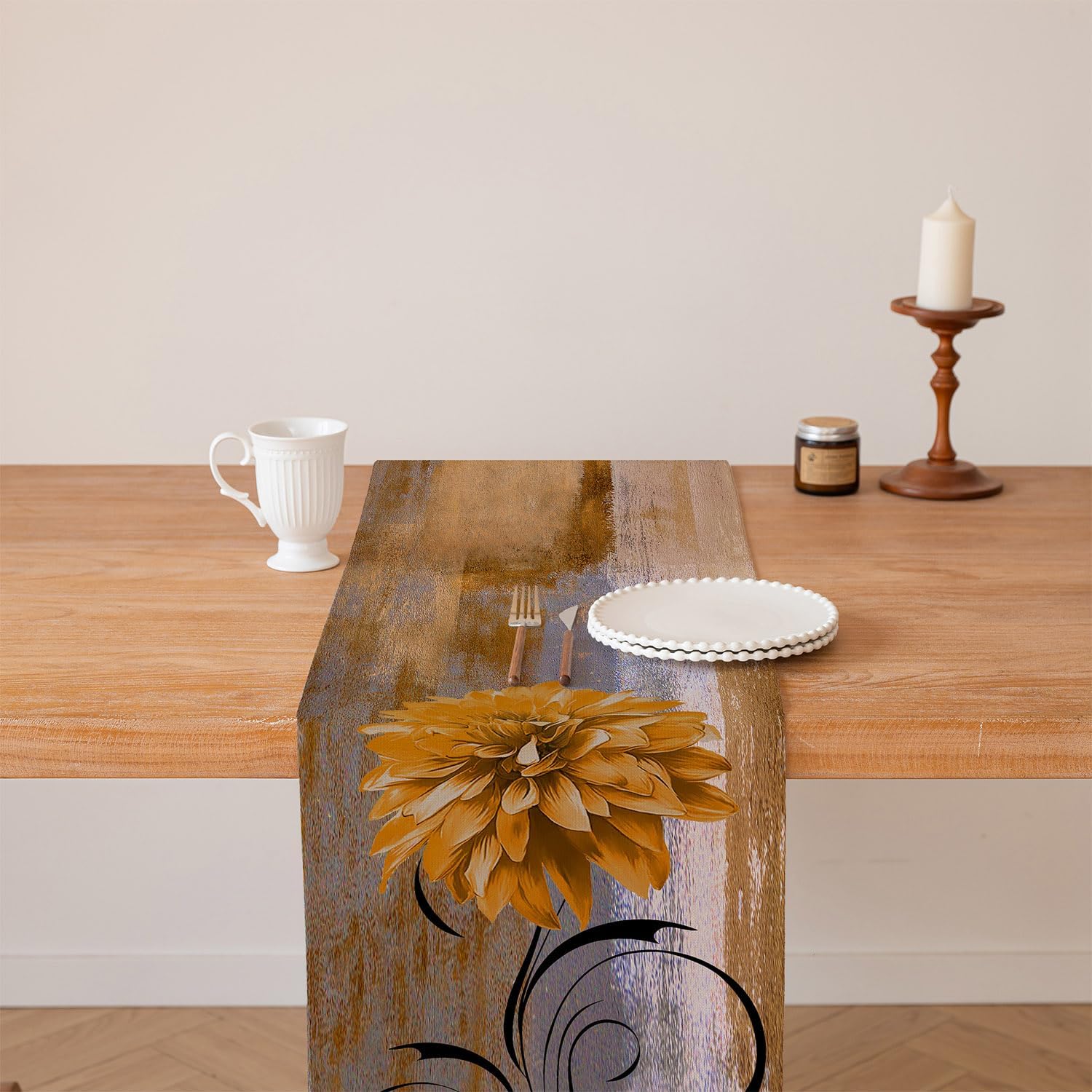 Detalle de ViaElayu Tischläufer Braun Retro mit Blume – 33 x 183 cm