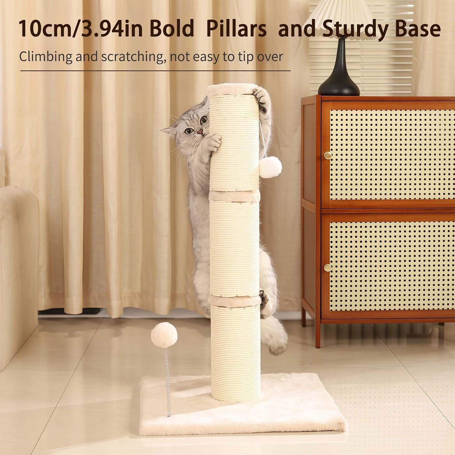 Detalle de Marchul Cat Scratching Post with Teasing Hanging Ball and Sisal Rope, 68 cm tall (White)