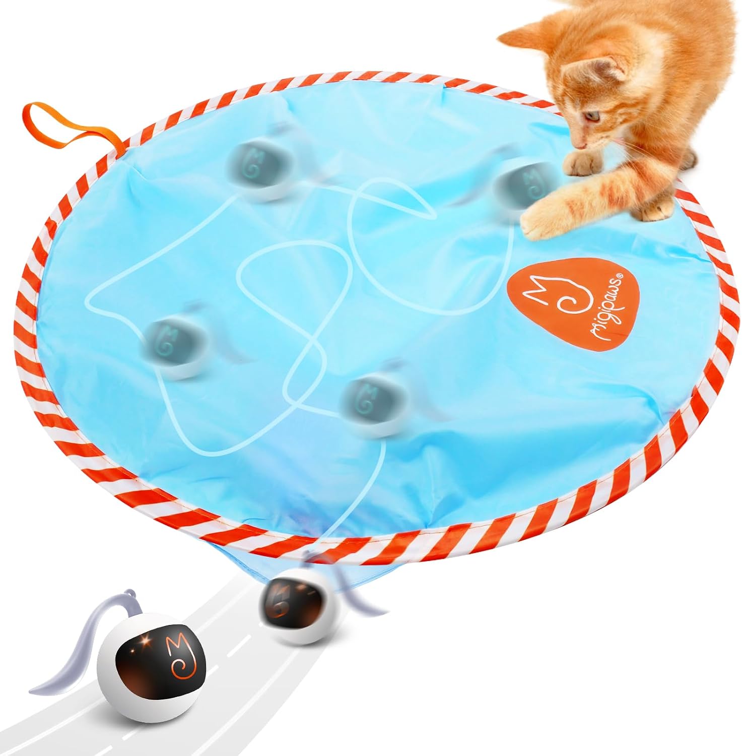 Migipaws Giocattolo Interattivo Sferico per Gatti con Palla Luminosa e Sacchetto Misterioso (bianco)