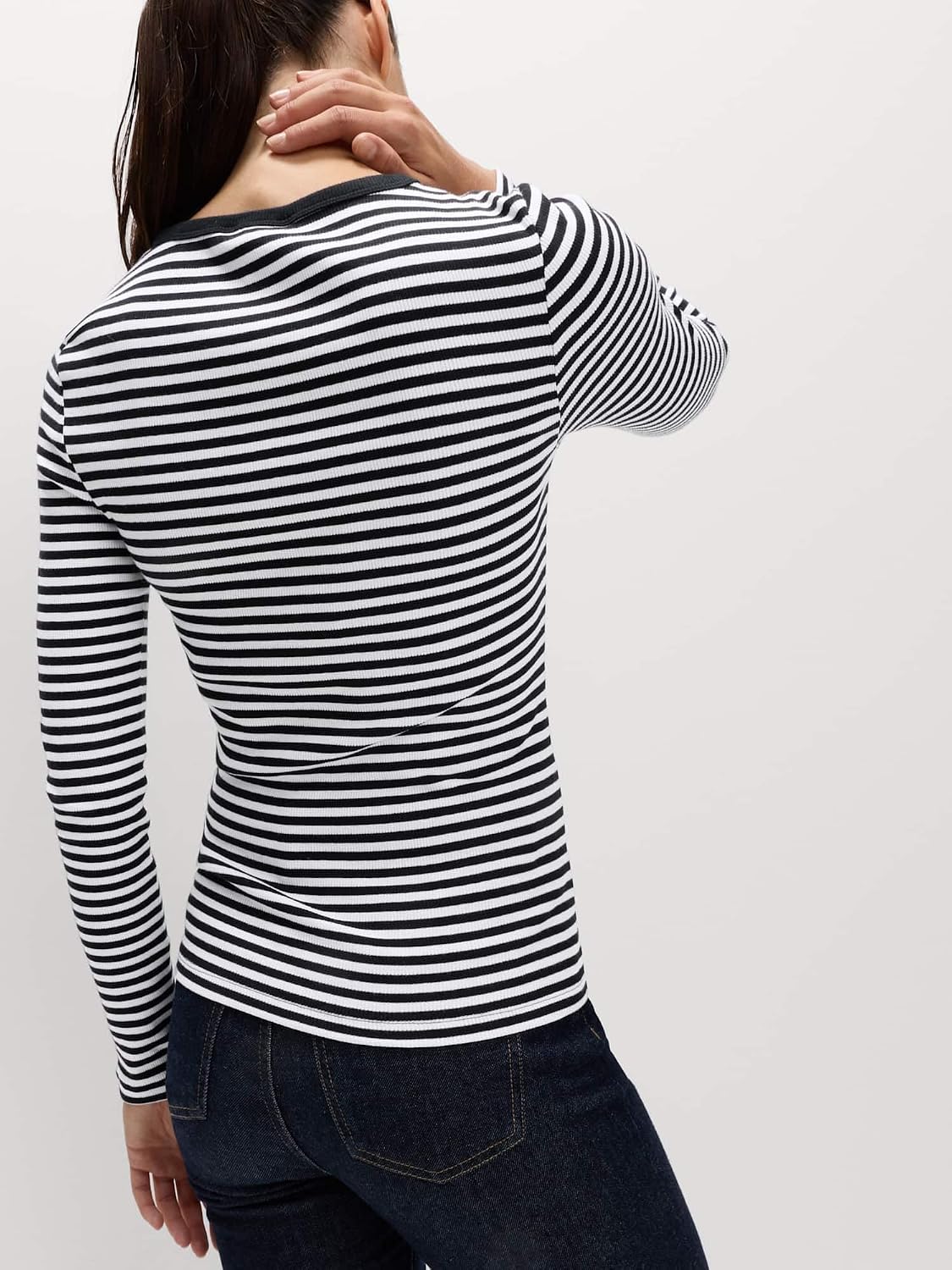 Detalle 1 de Marks & Spencer geribde damestop, slim fit met stretch en hoog katoenaandeel