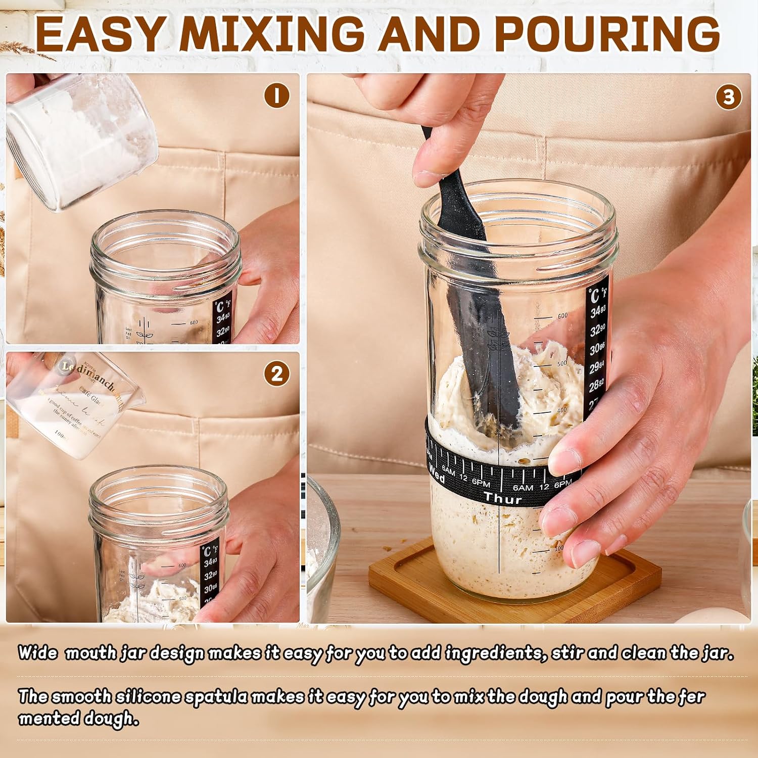 Thumbnail 4 de DWTS DANWEITESI Sourdough Starter Jar Kit, 24 oz Glass Jar with Feeding Tracker
