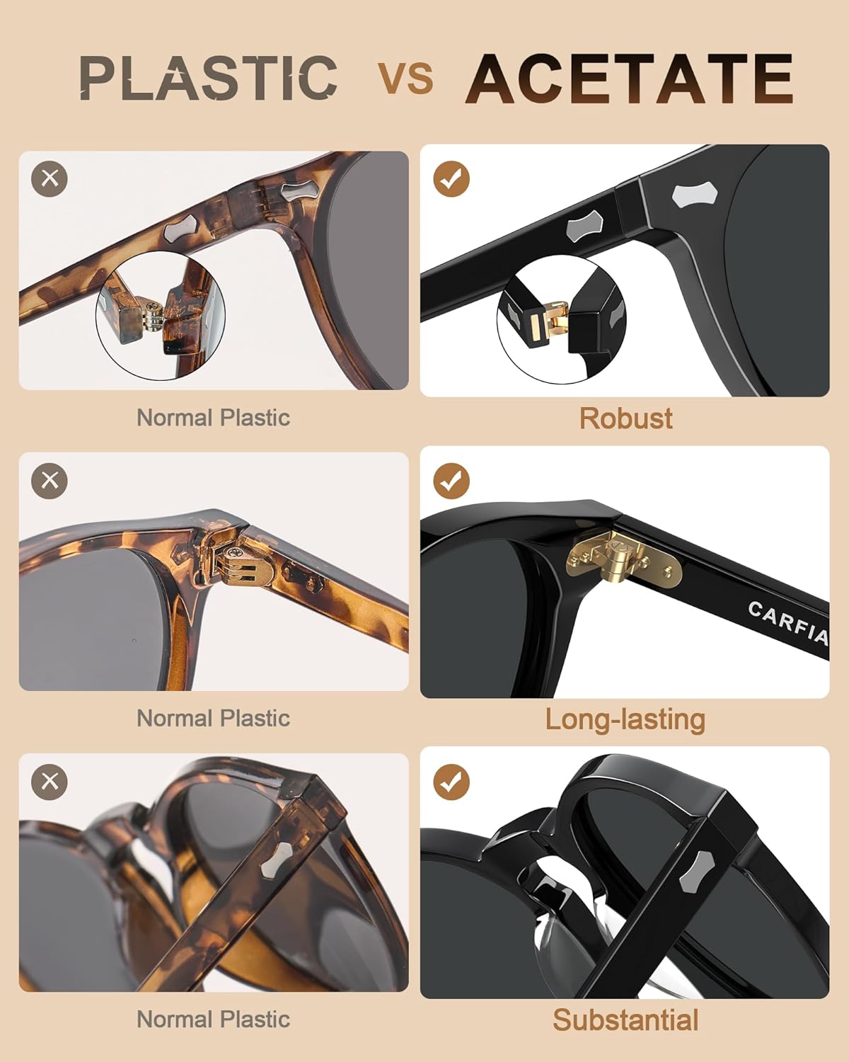 Thumbnail 5 de Carfia Rétro Lunette de Soleil Homme Polarisée UV400 – Conduite et Voyage