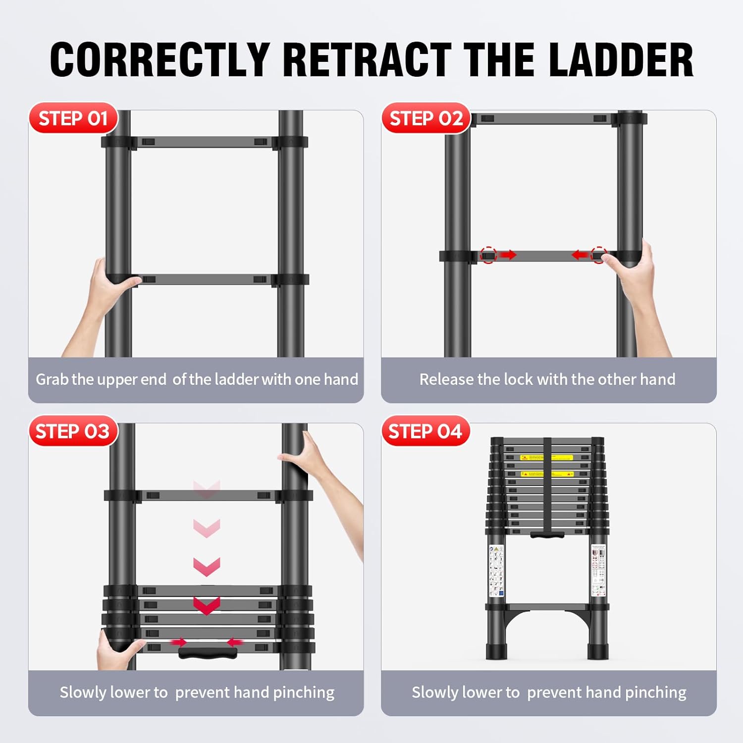 Detalle de POONO SZ-12.5FT Telescoping Aluminum Ladder, 330 lb Capacity