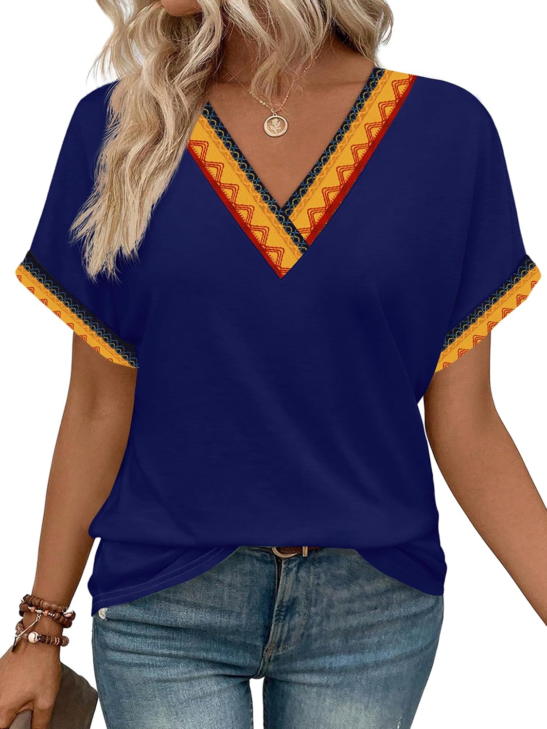 Thumbnail 6 de WIHOLL Women's Summer Tops: Short Dolman Sleeve V-Neck Tee (2026)