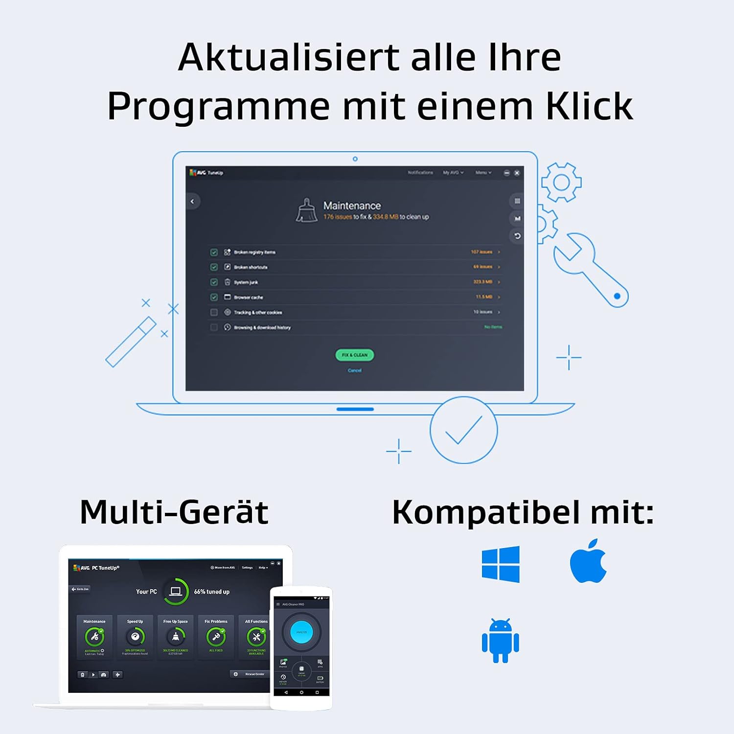 Detalle de AVG TuneUp 2026 für PC/Mac: Bereinigungstool für 10 Geräte, 1 Jahr (Aktivierungscode per E-Mail)