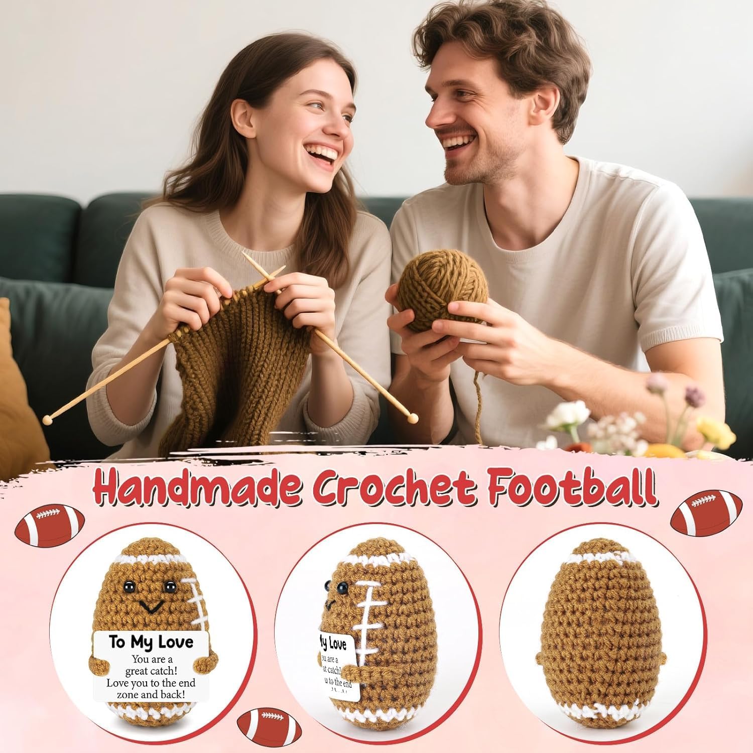 Thumbnail 2 de ALUNME “To My Love” handmade crochet rugby football gift (small plush)