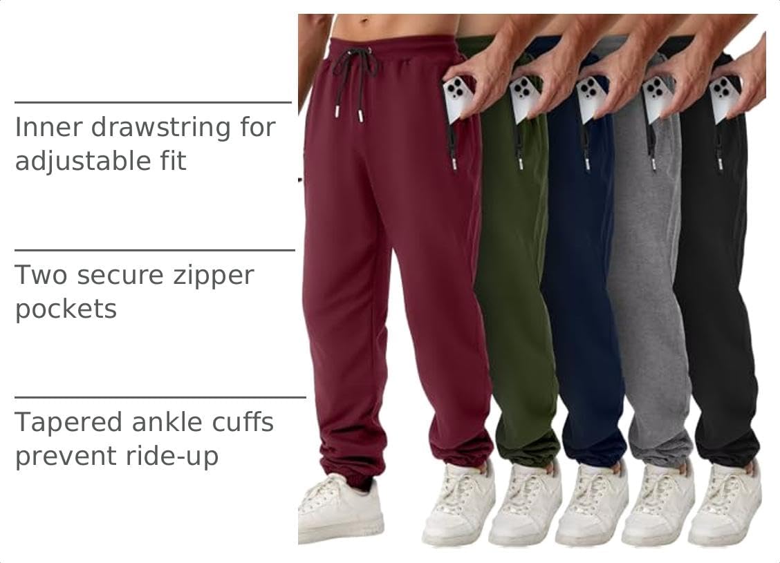 Detalle 2 de OZYJD Men’s Sweatpants, 5-Pack Slim-Fit Joggers with Zipper Pockets