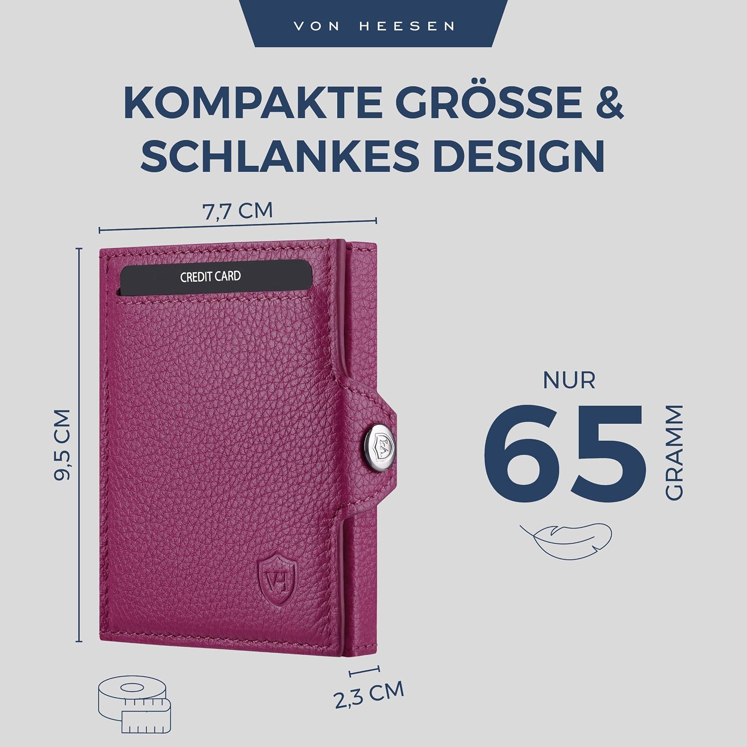 Detalle de VON HEESEN Slim Wallet mit XL Münzfach & RFID-Schutz – kleine Portemonnaie/ Kartenetui (Pink)