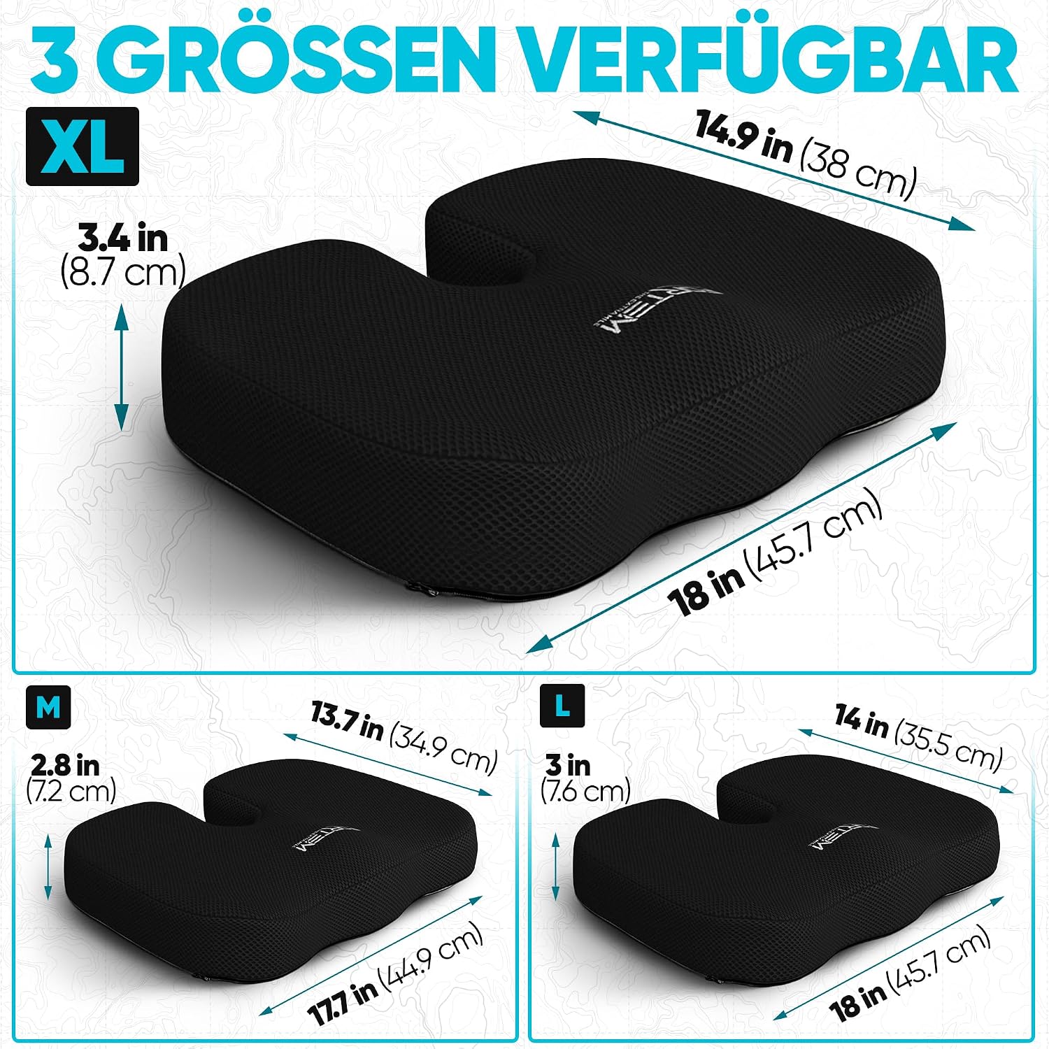 Detalle de FORTEM XL Sitzkissen & Lendenkissen mit Memory-Schaum für Bürostuhl und Auto