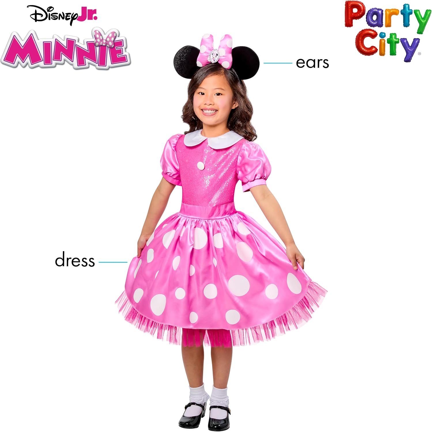 Detalle 2 de Party City AM0072 Minnie Mouse Costume Dress for Kids with Sequin Bodice