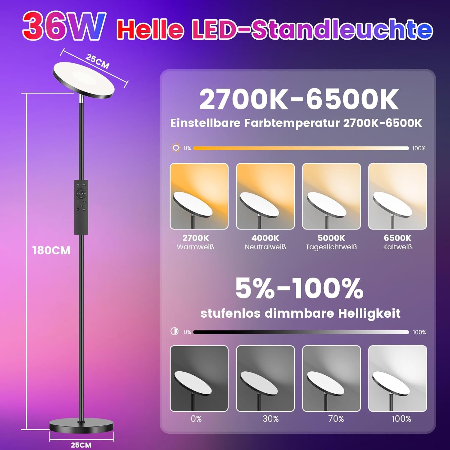 Thumbnail 2 de YICAIZI RGB Stehlampe Wohnzimmer 36 W