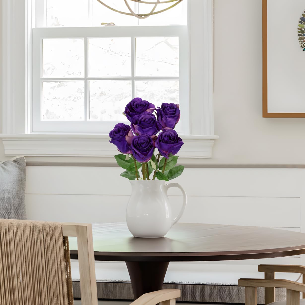 Detalle de Oairse Purple Artificial Roses 6PCS, 18.9" Silk Rose Flowers with Long Stems