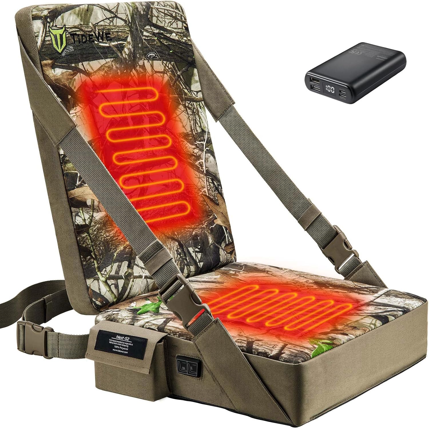 Detalle de TIDEWE Next Camo G2 Heated Hunting Seat Cushion with Backrest and 3 Heat Levels