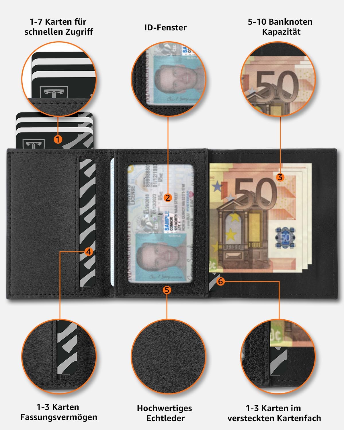 Detalle de TEEHON Herren-Geldbörse Slim 10 x 6,6