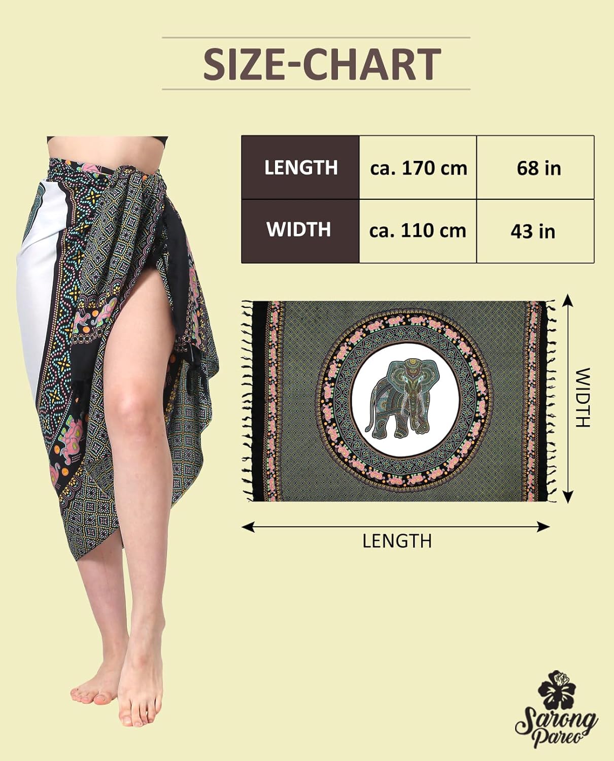 Thumbnail 1 de SAIVONA Sarong Pareo Mandala mit Fransen – Strandtuch, Wickelrock & Bikini-Cover-Up, ca. 170 x 110 cm