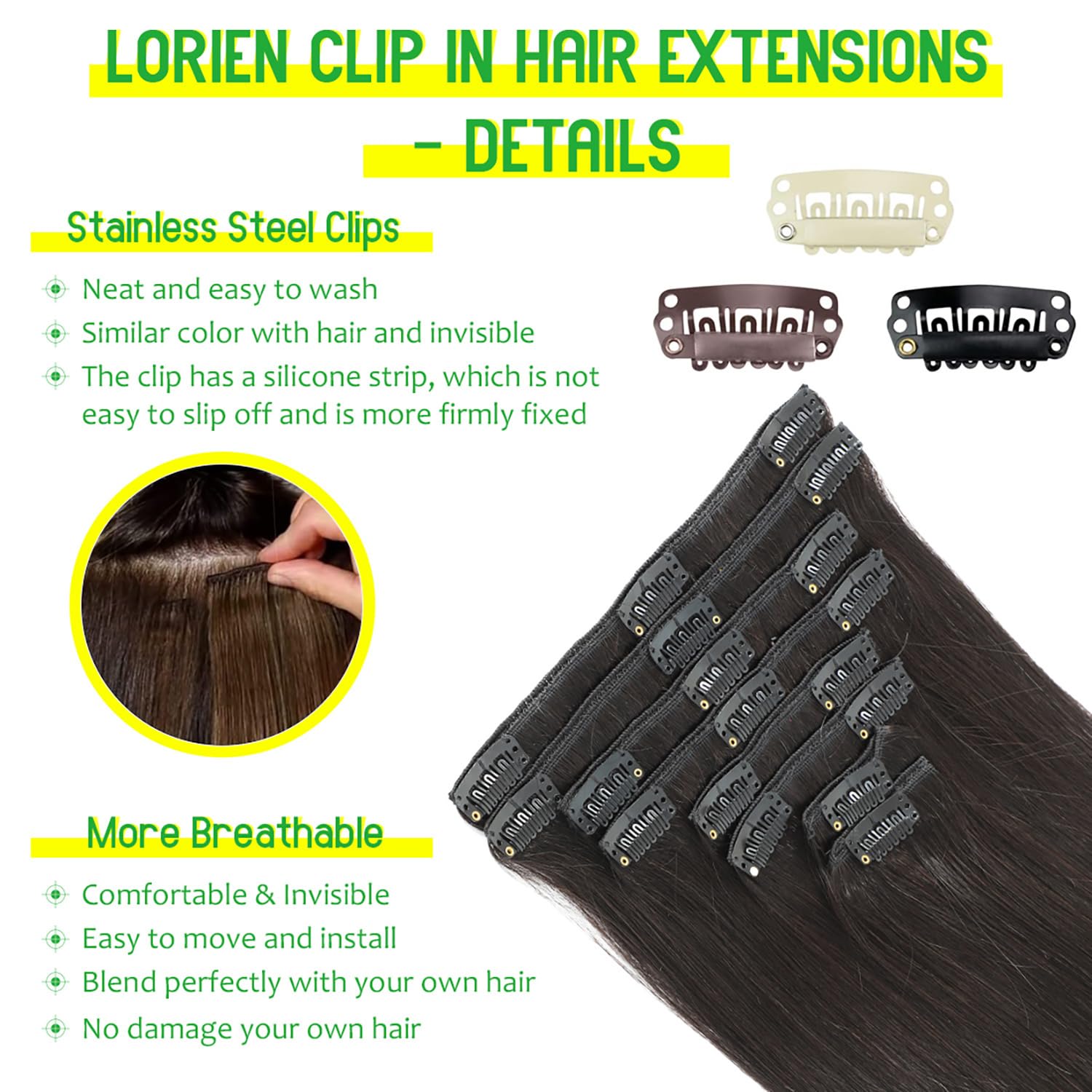 Thumbnail 3 de LORIEN Clip in Hair Extensions 18 Inch 💇♀