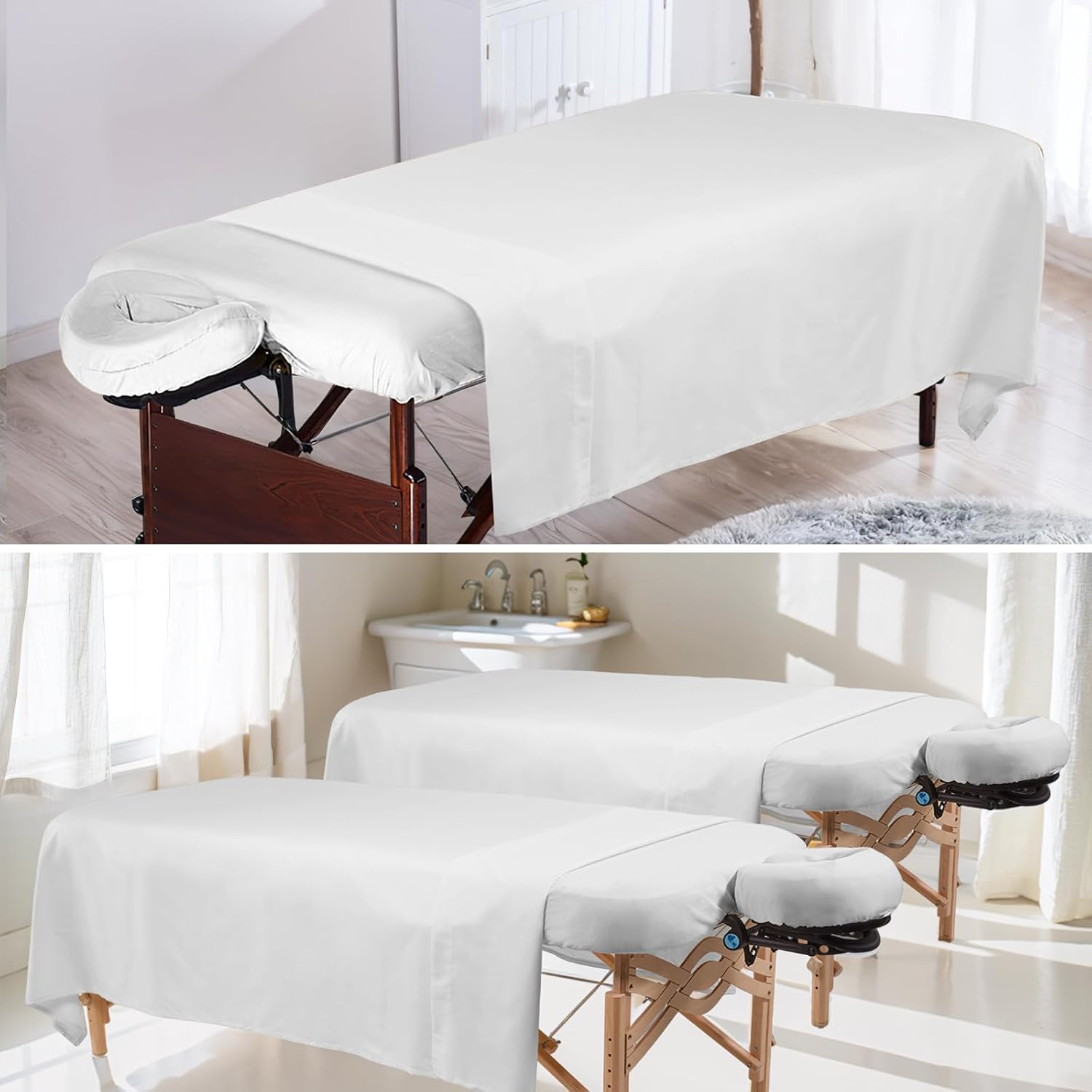 Detalle de 4 Sets Premium Microfiber Massage Table Sheets Set (3 Piece) – Includes Massage Table Cover, Fitted Sheet, and Fitted Face Rest Cover, White