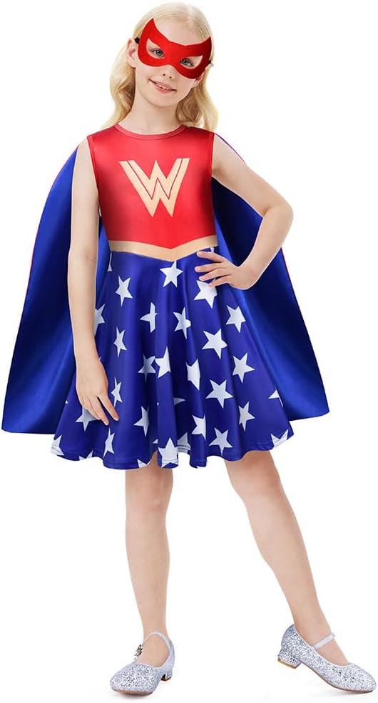Thumbnail 7 de AOOWU Disfraz Wonder Niña 🦸‍♀️ Vestido con Capa y Máscaras